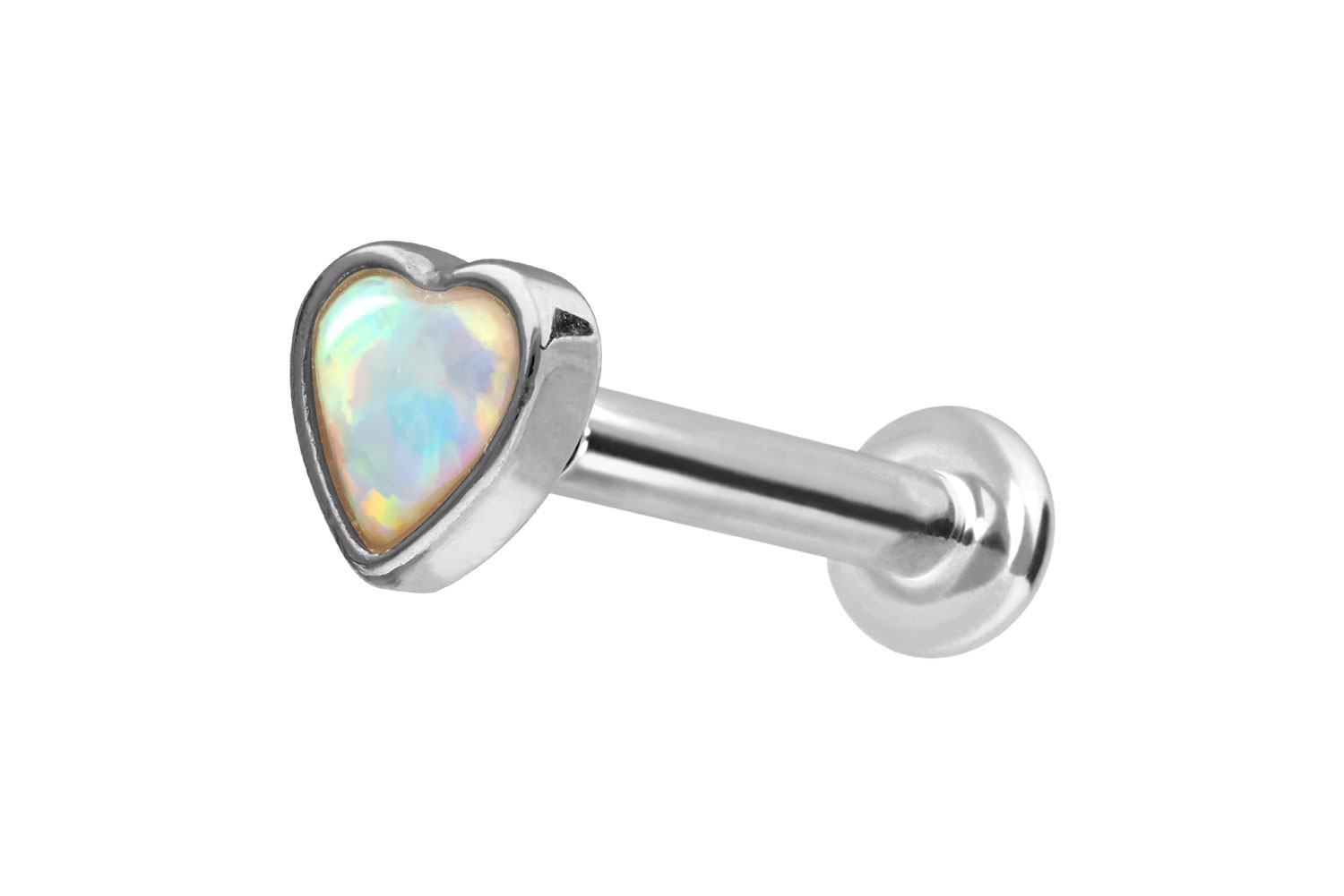 14 Karat Gold Labret Piercing mit Push Fit SYNTHETISCHES OPAL-HERZ